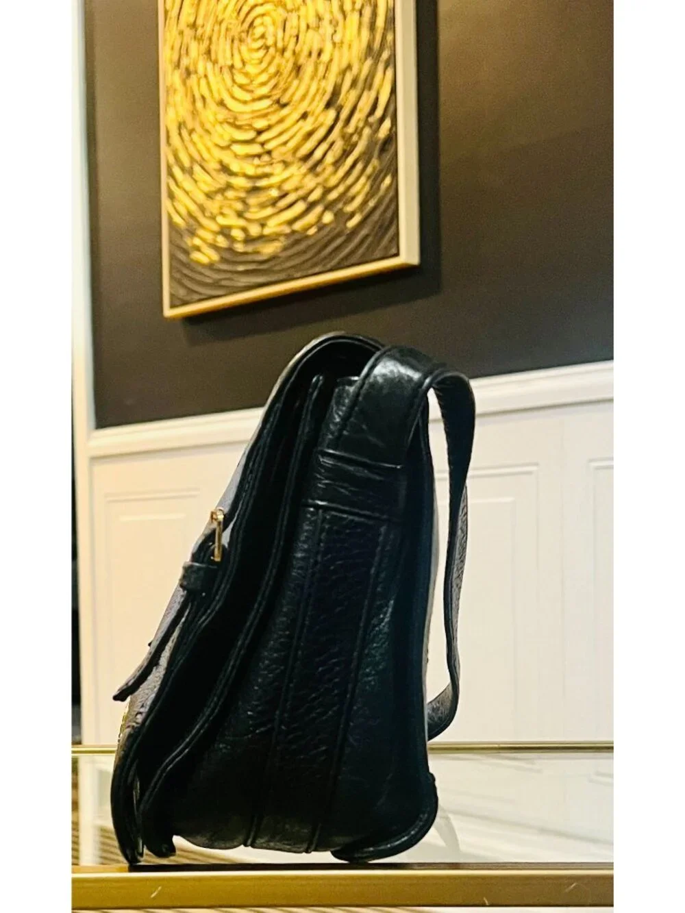 ✺ AUTHENTIC TORY BURCH BLACK LEATHER VINTAGE ROBINSON SHOULDER BAG WITH ADJUSTAB